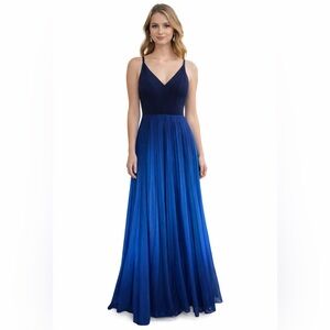 Betsy & Adam Navy Blue Ombre Pleated Gown Size 8 NWT Formal Evening Dress